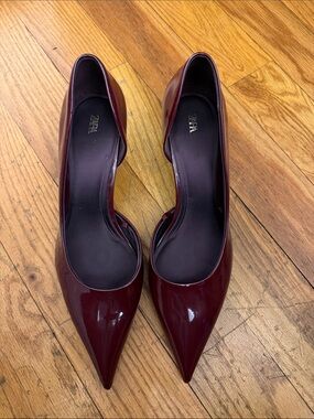 Zara Burgundy Patent Pointed Toe Pumps
